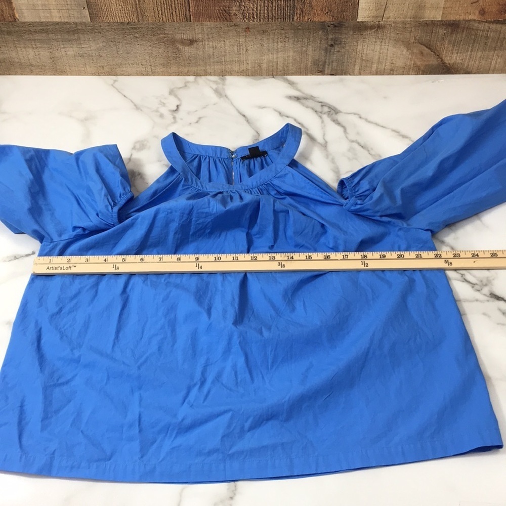 Ann Taylor Blue Poplin Halter Cropped Top Womens Medium Cold Shoulder - Picture 9 of 11